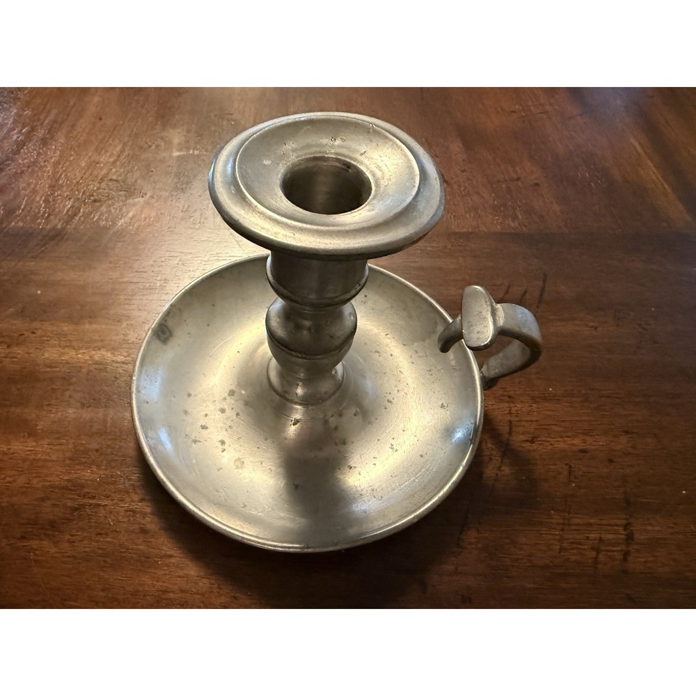 VTG Woodbury Pewterers Pewter Chamberstick Candle Holder W/handle -READ DESC